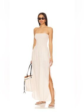 Peixoto Strapless Cream Maxi Dress with Side Slit
